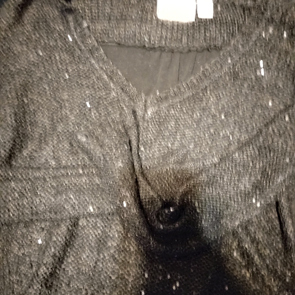 RD Style Black V-Neck Sweater Sparkle Front Sheer Back